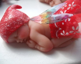 Handmade Baby Fairy with RED hat pants & tutu ooak bespoke