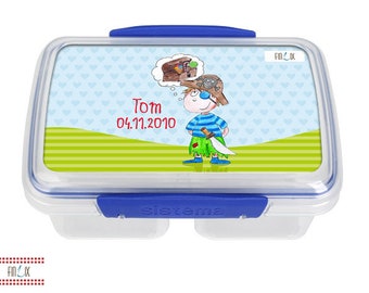 Personalisierbare Lunchbox Brotdose mit Pirat und deinem Namen für Schule und Kindergarten