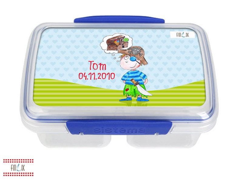 Personalisierbare Lunchbox Brotdose mit Pirat und deinem Namen für Schule und Kindergarten Bild 1