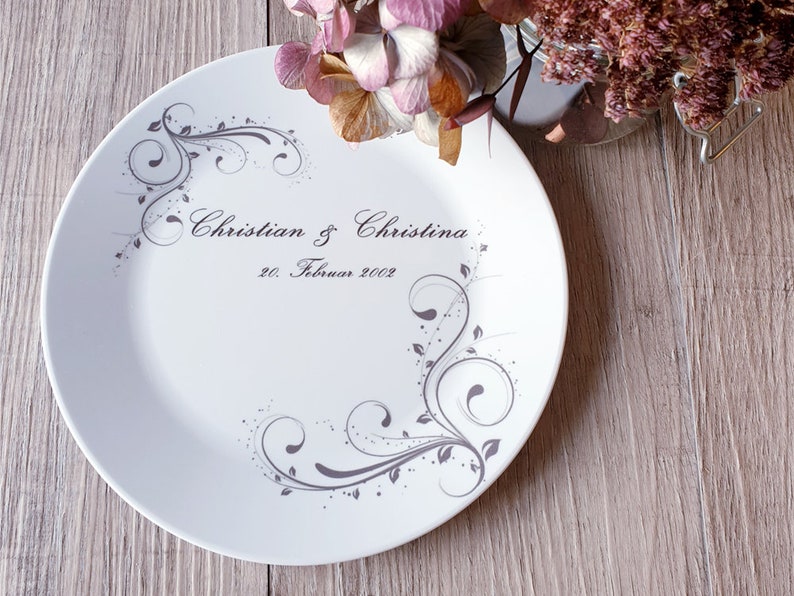 Plate wedding gift, guest gifts, personal gift, with desired text, plate with name, wedding decoration, table decoration image 2