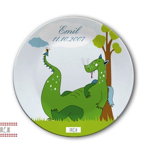 Children's plate with name-dragons blue image 1