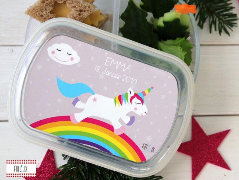 Cute unicorn lunch box with your name for school and kindergarten image 1