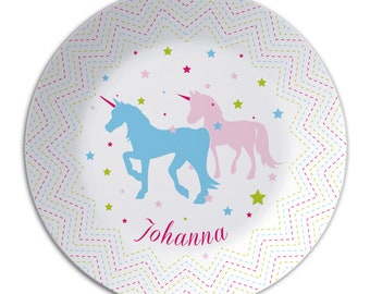 Plate with name-unicorn, horse, butterfly