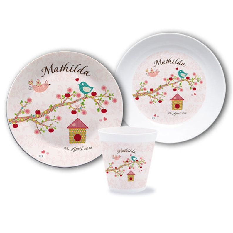 Children's tableware BPA free with name personalized, children's plate, baptismal gift, gift baptism birth, tableware set melamine image 1