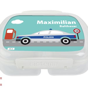 Lunchbox with police motive and own name for kindergarten and school image 1