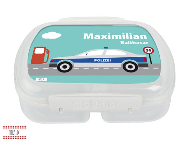 Lunchbox mit Polizei Motiv und dem eigenen Namen für Kindergarten und Schule Bild 1