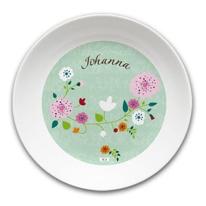 Children's bowl personalized Floral rose or mint image 2