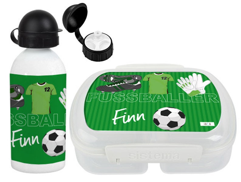 Fussball Set, Dose und Trinkflasche mit Namen Bild 1