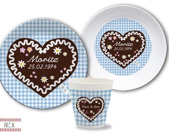 Kindergeschirr, Kinderteller mit Namen, personalisiert, Taufgeschenk, Geschenk Geburt, Kindergeschirr Set Melamin, Name, Wiesn, Oktoberfest