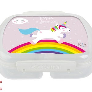 Cute unicorn lunch box with your name for school and kindergarten image 2