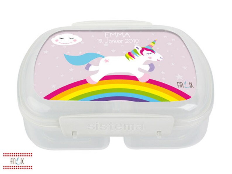 Cute unicorn lunch box with your name for school and kindergarten image 2