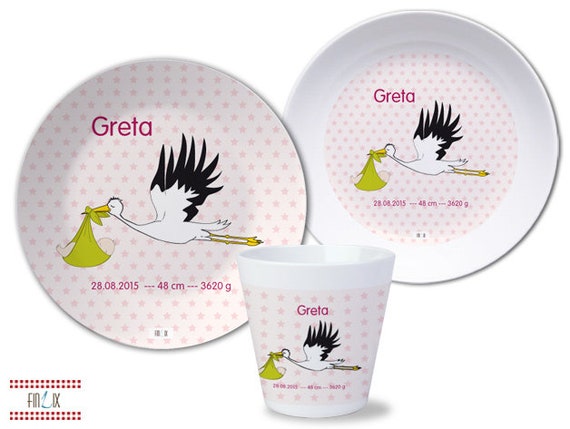 Vajilla infantil, plato infantil con nombre, personalizado, regalo de  bautizo, regalo de nacimiento, juego de vajilla infantil melamina, nombre,