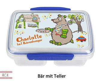 Tolle Brotdose mit süssem Bären und deinem Namen für Schule Kindergarten und Freizeit