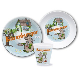 Kindergeschirr, Kinderteller mit Namen, personalisiert, Taufgeschenk, Geschenk Geburt, Kindergeschirr Set Melamin, Name, Bär Bild 3