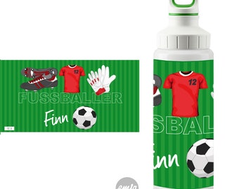 Stainless steel water bottle with football motif with name