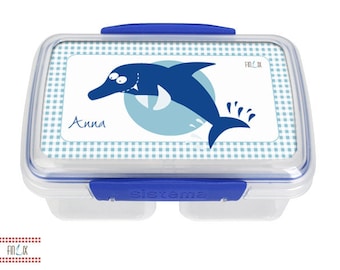 Lunchbox mit dem eigenen Namen und süssem Delfin Motiv für Kindergarten und Schule