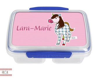 Personalisierbare Brotdose mit kleinem Pferd und deinem Namen für Schule und Kindergarten