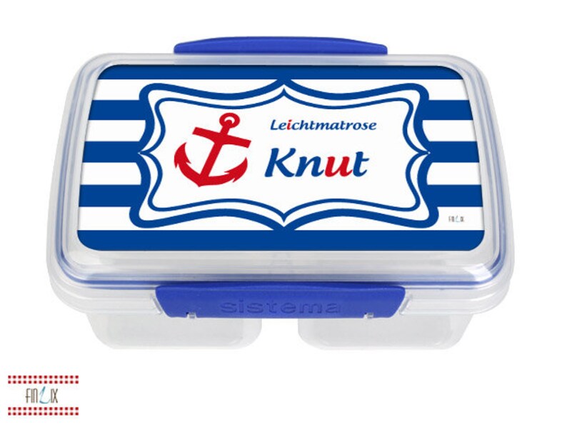 Maritime Anker Brotdose personalisierbar mit dem eigenen Namen Ahoi für Schule und Kindergarten Bild 1