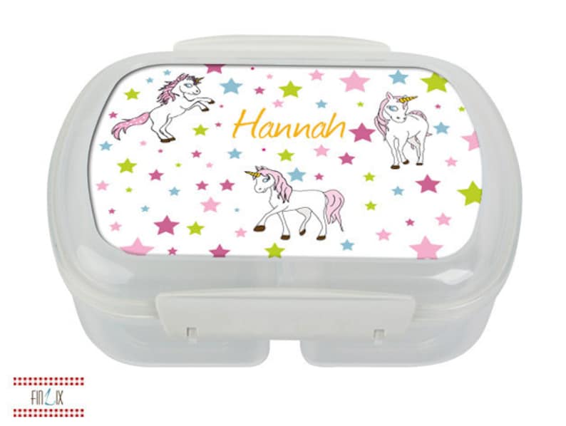 Lunchbox mit kleinen Sternen und Einhörnern für Schule und Kindergarten Bild 1