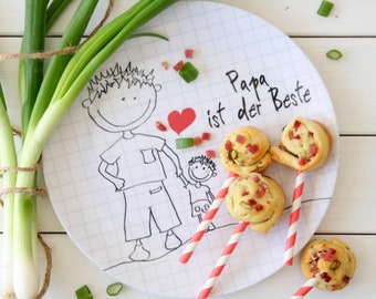 Assiette fête des pères cadeau fête des pères anniversaire assiette père et fils père et fille texte personnalisé personnaliser avec nom