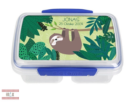 Customizable lunch box with great sloth and your own name for kindergarten  and school