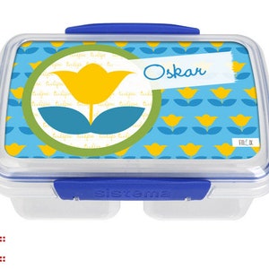 Bread tin with wish name and retro motif flower for kindergarten and school image 2