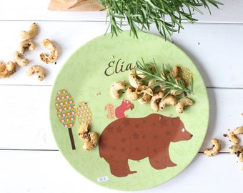 Children's plate personalized name, birth plate with bear, desired text, christening plate bear, christening gift, birth, personalized children's gift