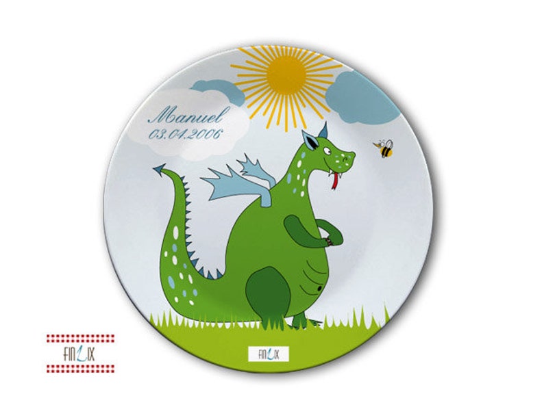 Children's plate with name-dragons blue image 3