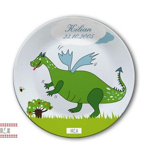 Children's plate with name-dragons blue image 2