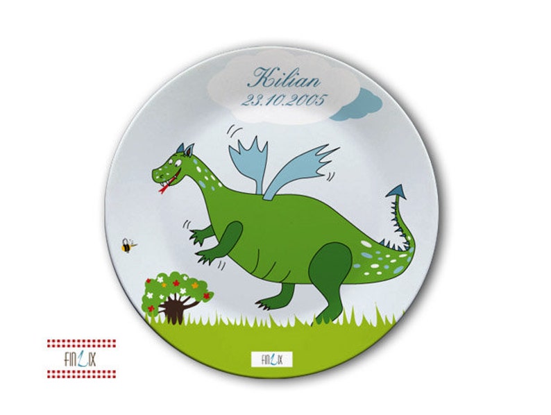 Children's plate with name-dragons blue image 2