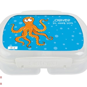 Kindergarten Lunchbox, Frühstücksdose mit Octopus und eigenem Namen Bild 1