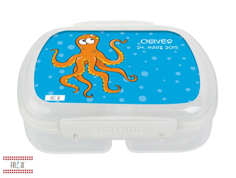 Kindergarten Lunchbox, Frühstücksdose mit Octopus und eigenem Namen Bild 1