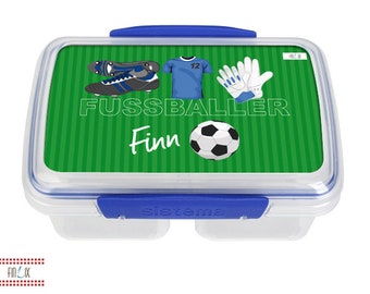 Lunchbox breakfast box for football players with blue jersey for school, sports and leisure