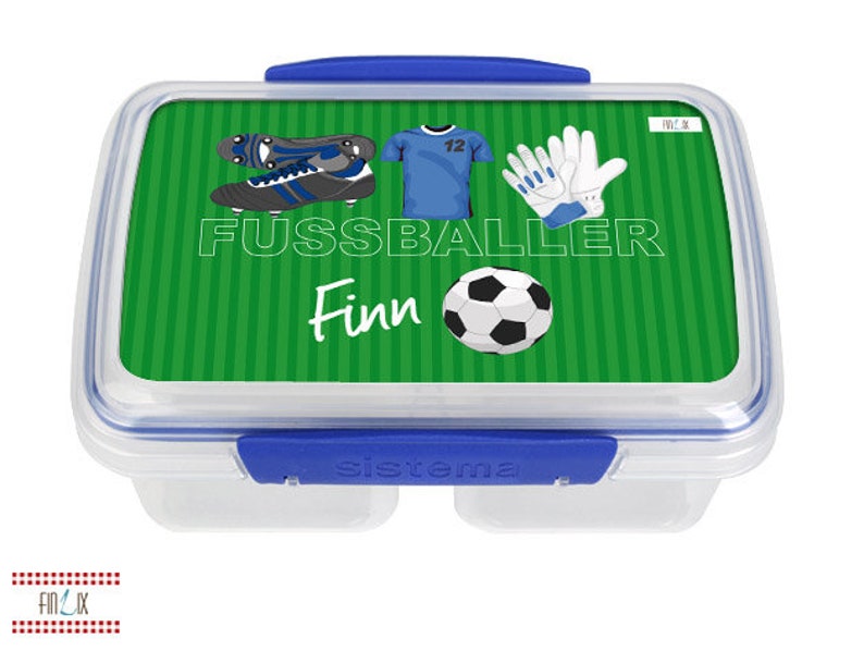 Lunchbox Frühstücksdose für Fußballspieler mit blauem Trikot für Schule, Sport und Freizeit Bild 1