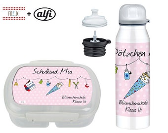 süßes Schul Set mit Trinkflasche und Dose