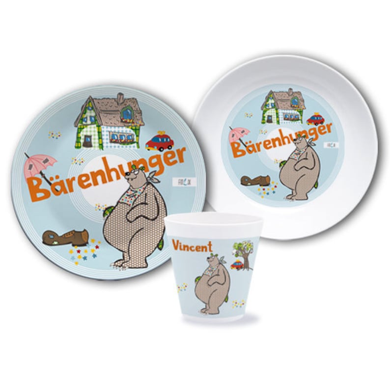 Kindergeschirr, Kinderteller mit Namen, personalisiert, Taufgeschenk, Geschenk Geburt, Kindergeschirr Set Melamin, Name, Bär Bild 1