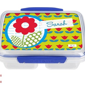 Bread tin with wish name and retro motif flower for kindergarten and school image 1