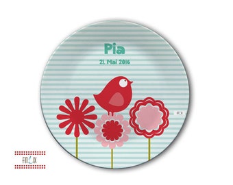 Children's plate with its own name-birds, children's tableware with name, individual, customizable