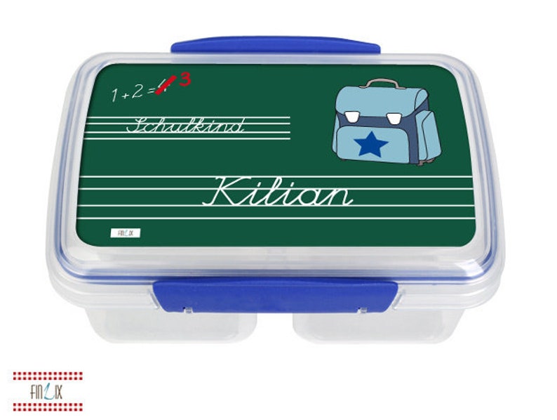 Boîte de pain avec grande tornister et votre propre nom pour le début de l'école, idéal pour les écoliers image 1