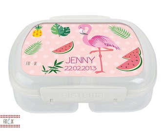 Unterteilte Flamingo Lunchbox mit deinem Wunschtext