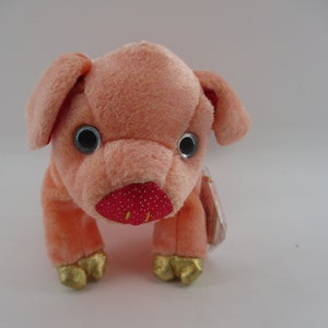 6&quot; Ty Beanie Zodiac &quot;Pig&quot; Coral with Gold Feet and Fuchsia Nose, retired, mint.