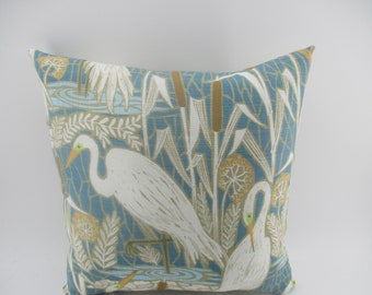 Blue Crane Pillow: New England Style Cotton Canvas (13.5"x13.5")
