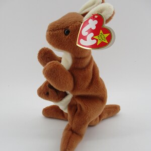 6&quot; Ty Beanie &quot;Pouch&quot; Brown and White Kangaroo, retired, mint condition, (one with no tag).