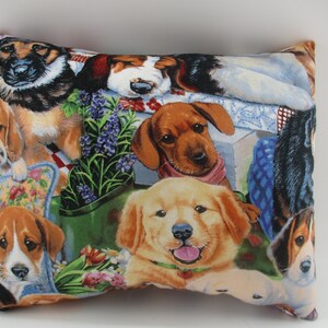 Puppies pillow,  Smaller-Sized Pillow, child's pillow, Cotton, sewn on side seam.   10.5"x8.5"