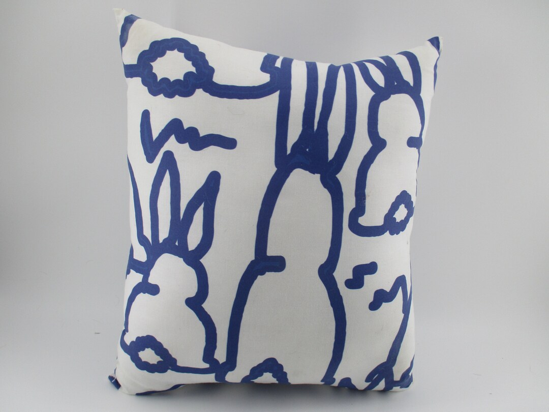 Blue Line Bunny Rabbit Pillow: Petal Signature Cotton Lumbar Cushion ...