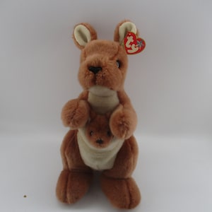 Pouch, 12&quot; Tan and White Ty Beanie Kangaroo, retired, new, mint.