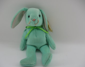 Hippity, conejo Ty Beanie Bunny Rabbit verde de 6", estilo 4119, retirado, nuevo, menta.