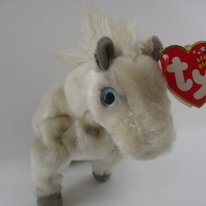 6&quot; Ty Beanie &quot;Lightning&quot; Gray Dappled Horse with Blue Eyes and White Mane and Tail, retired, mint.