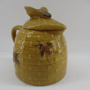 Vintage Beehive Honey Pot with Cork Lid; 4.5&quot;x4.5&quot;; mint.