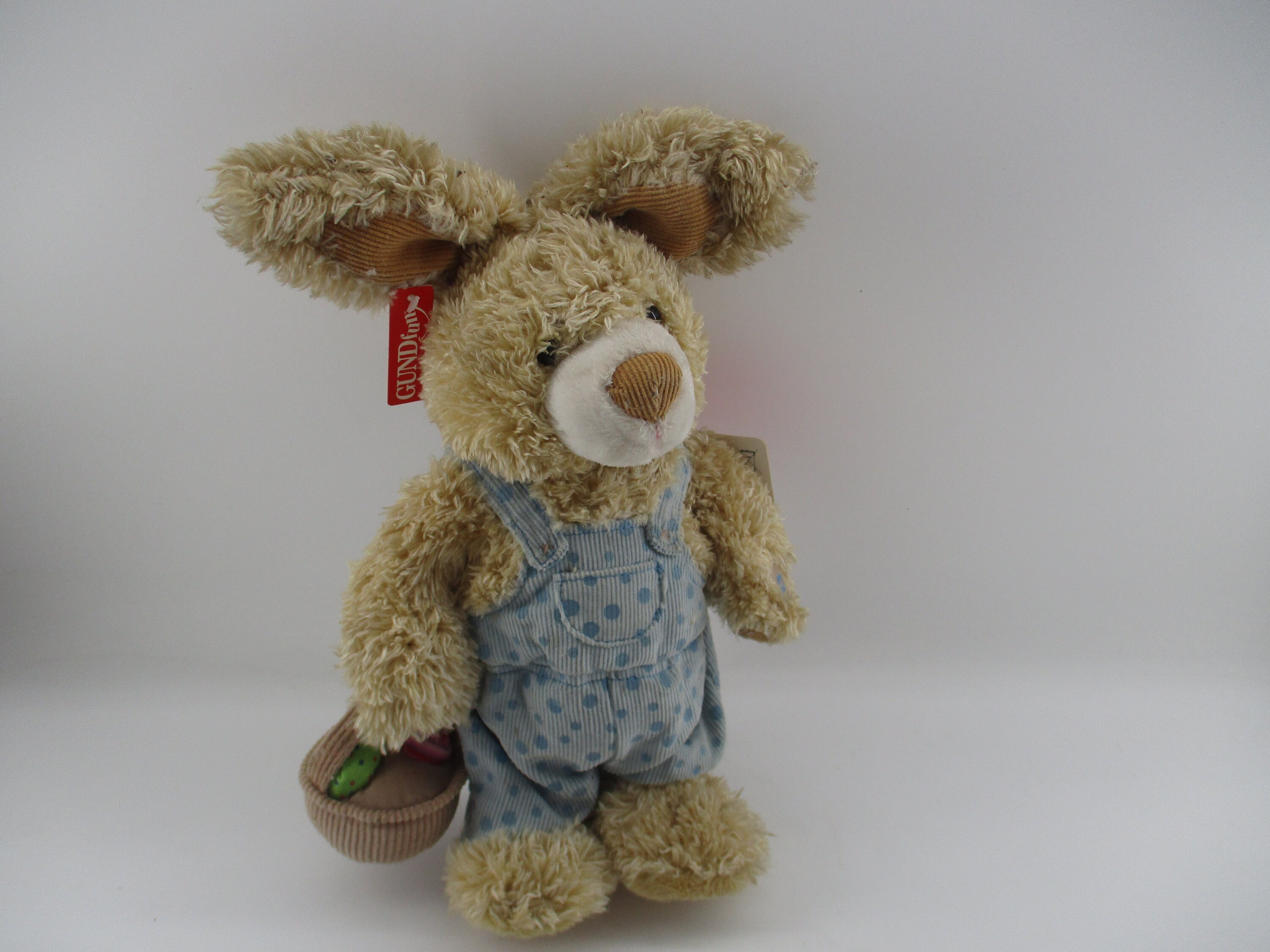 Vintage GUND Jumpy Bunny: Working Musical Plush Toy With Overalls